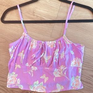 BP. NORDSTROM | Floral Cropped Tank Top w/ Ruching | Pink/Lavender | Size XS